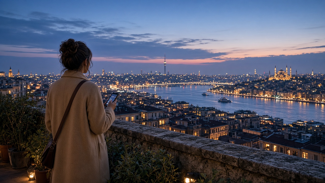 Traveller overlooking the Istanbul skyline